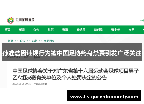 孙准浩因违规行为被中国足协终身禁赛引发广泛关注
