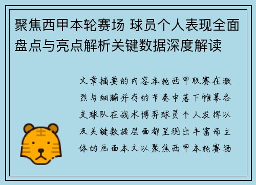 聚焦西甲本轮赛场 球员个人表现全面盘点与亮点解析关键数据深度解读